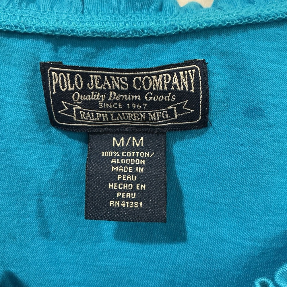 Ralph Lauren Polo Jeans Tank Shirt Womens Medium Blue Ruffle Pullover Sleeveless - Picture 4 of 5